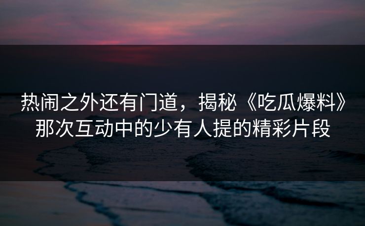 热闹之外还有门道，揭秘《吃瓜爆料》那次互动中的少有人提的精彩片段